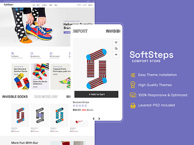 SoftSteps – Minimal eCommerce Theme For Socks & POD Fashion accessories clean design ecommerce fashion illustration opencart pod fashion prestashop printed socks shopify soft steps template templatetrip woocommerce wordpress