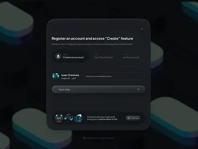 Create an account 3d ai branding button create design generate graphic design log in modal profile register screen sign in sign up steps ui uidesign uiux ux