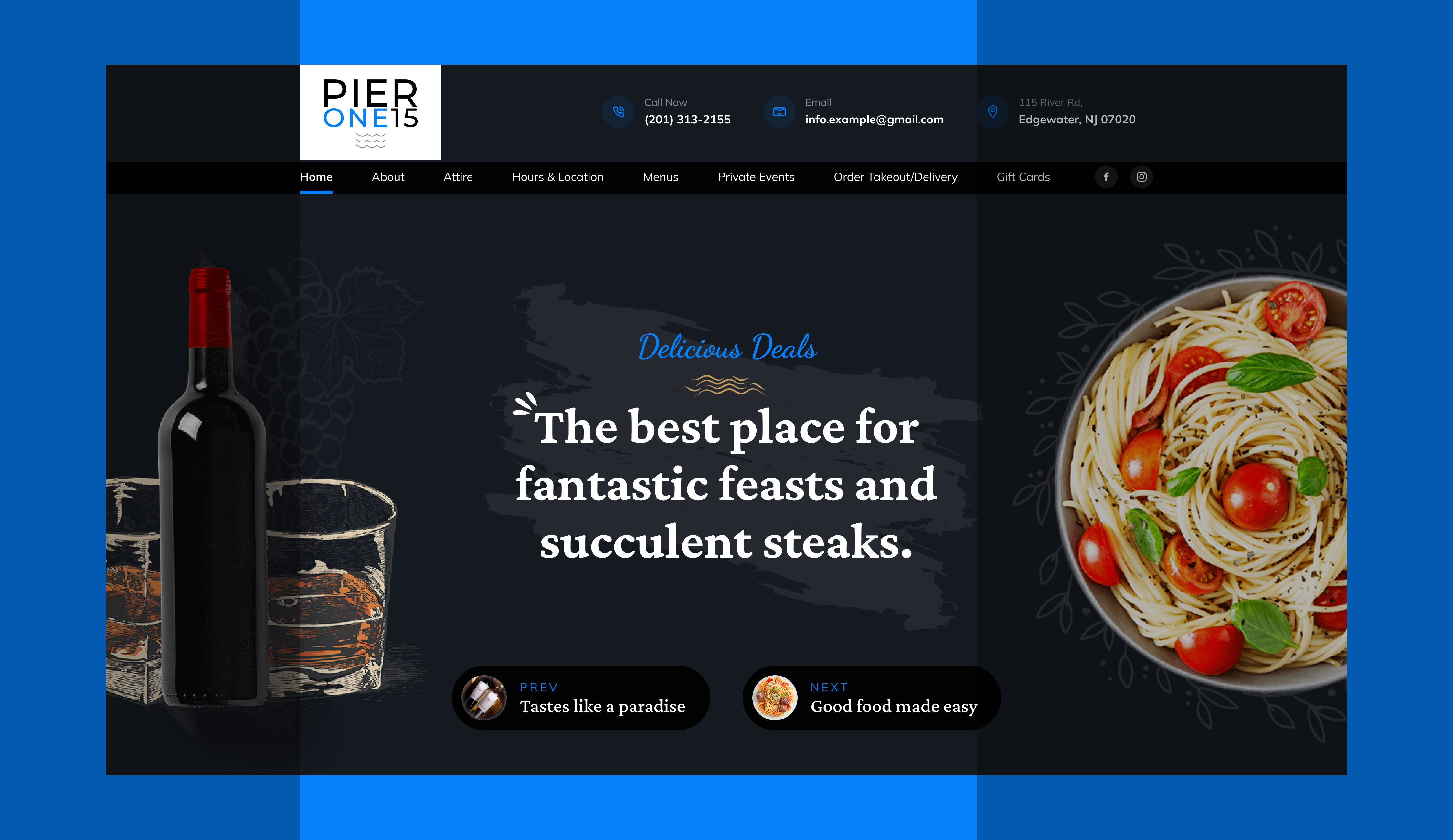 PIER ONE15 - FOOD WEBSITE DESIGN food food design food landing page food website landing page layout layout design restaurant restaurants ui website website design