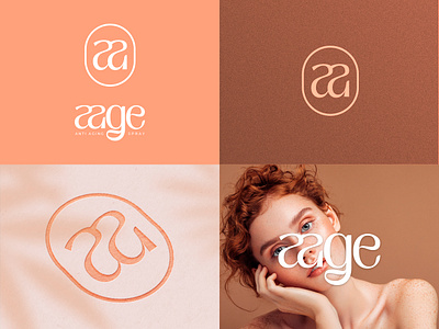 cosmetic brand 'aage' logo design a aa aage age anti aging beauty cosmetics double a feminine letter a lettermark minimal monogram nude orange skin skin color skin tone skincare youth