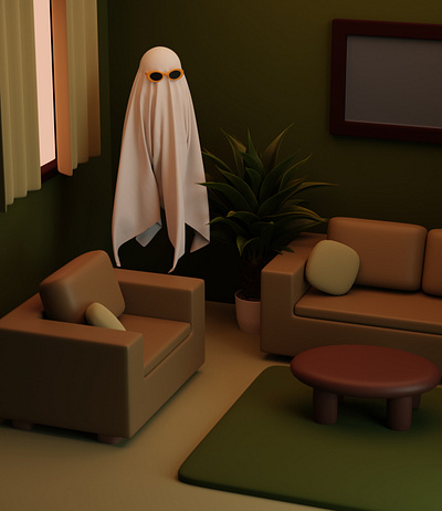 Your Neighbor Ghost 3d 3d blender 3d render ghost halloween interior living room
