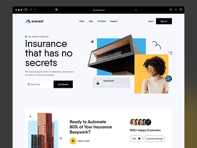 Everest | Insurance Landing Page app branding car insurance dashboard design header hero section homepage illustration insurance invest landing page money real estate ui ui design ux web design webdesign website