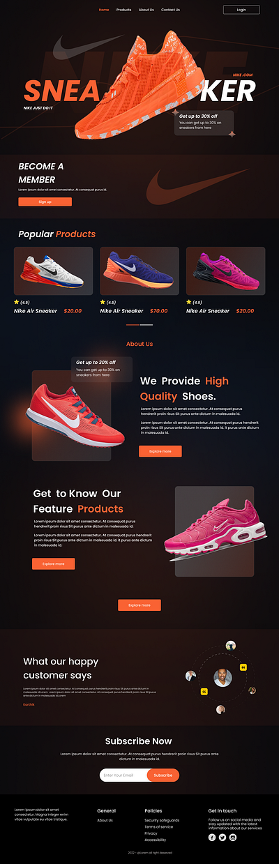 Nike Landing Page landing page web design