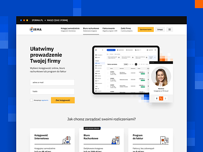 ifirma.pl → refreshed brand → new website accounting app app design bookkeeping branding design system figma geometric graphic design landing page logo minimalistic product design product page software style guide ui ux webdesign website