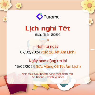 THÔNG BÁO LỊCH NGHỈ TẾT NGUYÊN ĐÁN 2024 branding design graphic design illustration logo poster puramu social media social media post ui ui design uiux ux design uxui design web design website website design wordpress website