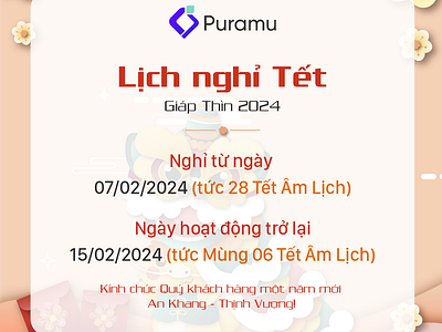 THÔNG BÁO LỊCH NGHỈ TẾT NGUYÊN ĐÁN 2024 branding design graphic design illustration logo poster puramu social media social media post ui ui design uiux ux design uxui design web design website website design wordpress website