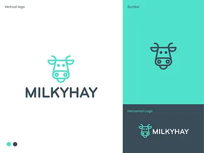 MilkyHay logo animal brand identity branding color cow dairy product flat logo food grass green logo logodesign logodesigner mark milk minimalist nature organic sustainability symbol