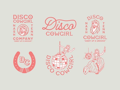 Disco Cowgirl apparel branding cowgirl disco giddy up horseshoe illustration lockup matt doyle merch merchandise nashville patch rebrand spur sticker type design typography visual identity western