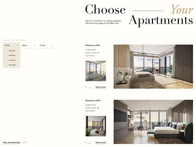 Real estate website "Apartments" section design figma interface photoshop ui ux webdesign