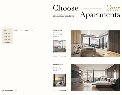 Real estate website "Apartments" section design figma interface photoshop ui ux webdesign