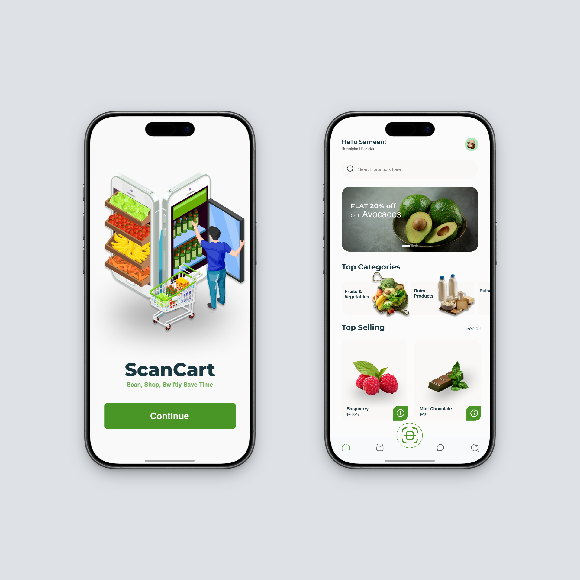 ScanCart Smart Grocery App UI/UX Design app app design fruit grocery store scan smart grocery app ui design uiux vegetables