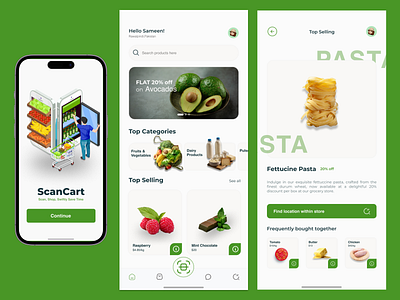 ScanCart Smart Grocery App UI/UX Design app app design fruit grocery store scan smart grocery app ui design uiux vegetables