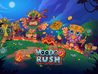 Voodoo Rush: Promo Art 2d art aztec casino casino art characters gambling game game art gold illustration indians jungle mask mayan tribe tiki totem vector voodoo wooden