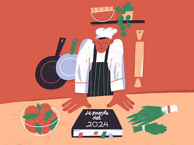 Le parole del 2024 book character design cheff cooking cover editorial illustration kitchen magazine procreate recipe
