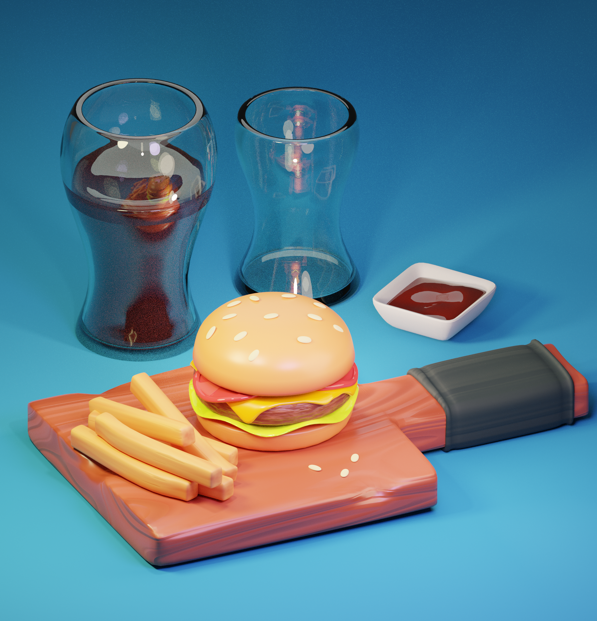 Burger Set with Glass of Coke | Blender3D 3d 3d art 3d food 3d icon 3d illustration 3d material 3d stylized b3d blender branding burger design glass graphic design illustration