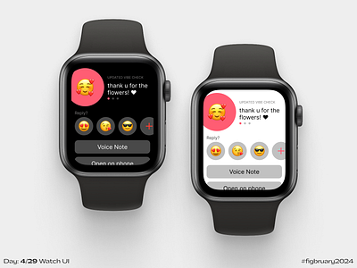Watch UI - #Figbruary2024 chat emotion graphic design gratitude mock mockup receive send smart smart watch ui vibe watch