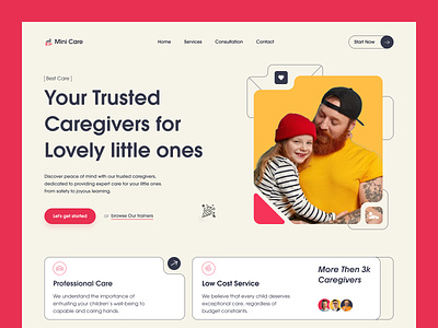 Baby Care Website - Minicare appointment babies baby booking buraq lab care childcare clean doctor health homepage landing page minicare minimal mom mother nurse ui website woman