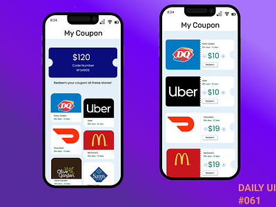 Daily Ui #061- Redeem coupon app design ui ux
