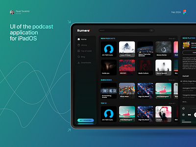 Tablet application UI for Podcasts apple design ipad ipados player podcast ui user interface ux