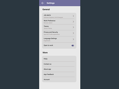 Settings appdesign appscreendesign appsettings dailyui dailyuiday7 placementapp placementappsettings settingsscreen