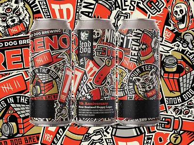 Lead Dog Brewing 7th Year Beer Label 7 anniversary badge beer beer can beer label bone brewery collar craft beer craft brewery dog packaging design sticker