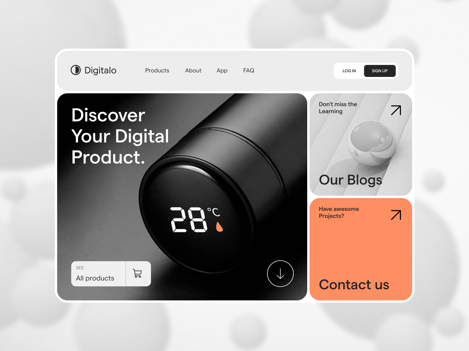 Digitalo - Digital Home Appliance Website 3d bento grid clean digital home appliance digital product ecommerce home page landing page minimal modern design product design saas saas design startup tech ui ui ux web web design website