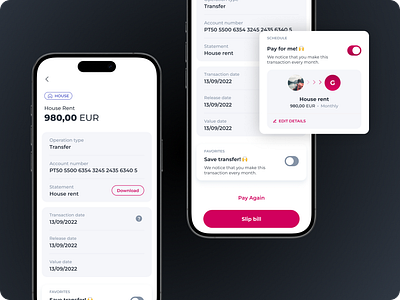 Transfer Receipt app bank banking app clean design favorites mobile pay payment payments product receipt save transfer schedule send money ui ux