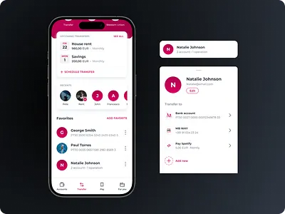 Favorites agenda app bank banking app clean design favorites mobile pay payments product send money transfer ui ux