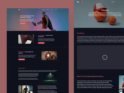 Pro Pulse - Sport Website home page and about us page baseball basketball branding design football illustration sport sportnews trainer training ui ux uxui web design
