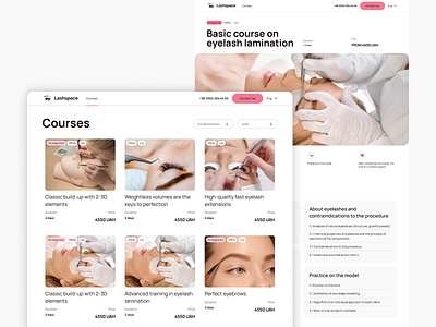 Lash & Brow courses website design beauty industry design figma photoshop ui