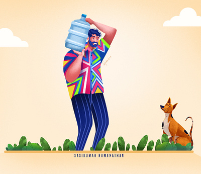 watercan delivery boy character design delivery boy drinking water funny illustration water boy water can