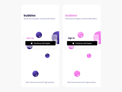 bubbles social media app - Sign In & Sign Up pages 3d design glass card modern user interface sign in sign in with apple sign up sign up with apple social media app ui