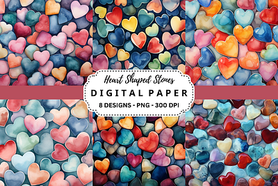 Heart Shaped Stones Digital Paper tumbler wrap