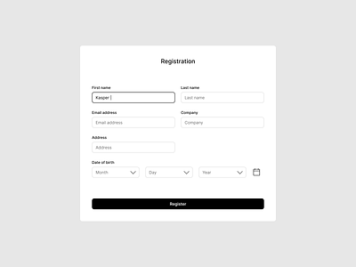 Registration form branding buttons cta design design exploration figma form design form inputs input fields product design registration registration form ui ui design ux ux design webdesign website