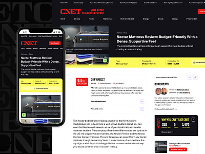 CNET Mattress Review Template design mattress mobile product review sleep ui ux web website