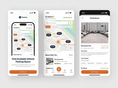 Parkeer - Mobile Parking App brown car clean design finder mobile motorcycle parking parking app space ui ux