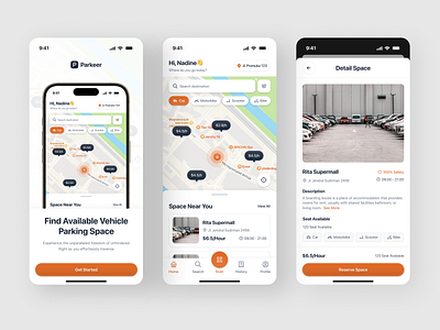 Parkeer - Mobile Parking App brown car clean design finder mobile motorcycle parking parking app space ui ux