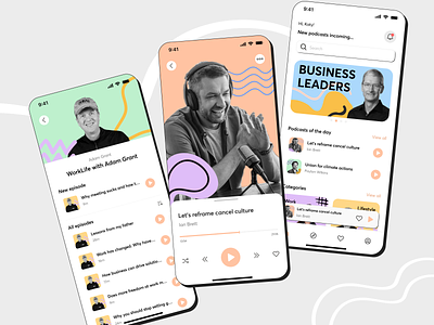 Podcast streaming app - Retro style 3d app design flat graphic design illustration minimalism neu neubrutalism podcast retro streaming ui vector vibrant