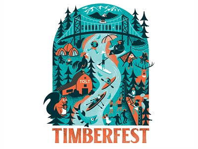 Timberfest bellingham branding carnation eagle festival graphic design illustration kayak music music fest orange outdoors portland raster river seattle snoqualmie river teal vector washington