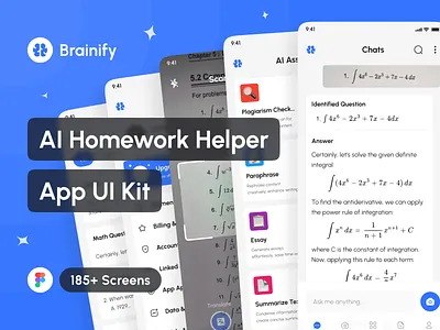 Brainify - AI Homework Helper App UI Kit ai chatbot app ai homework helper app ai math solver app ai question solver app app app design application chatgpt design design system interface mobile mobile app mockup portfolio template ui ui design ui kit uiux