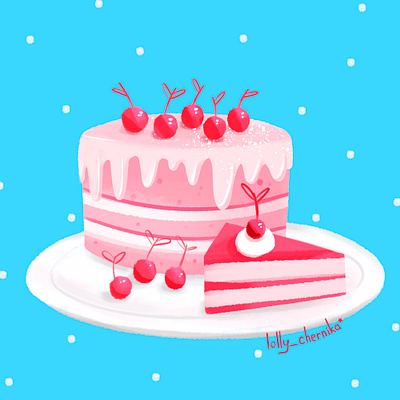 Cherry cake animation bakery branding cake cake illustration cherry cherry cake cherry on the cake graphic design illustration pastry chef pastry shop piece of cake pink cake plate