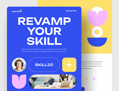MasterUp – Online Course Email Newsletter Figma Template bold email newsletter figma figma template figma ui geometric home page landing page newsletter online class online course online course email template peterdraw playful ui ui design uiux user interface webdesign website design