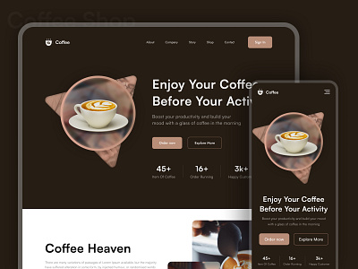 Coffee Shop Landing Page cafe coffee cup design e commerce ecommerce efatuix eftear kitty uix landingpage page restaurant store ui ui design uiux ux web web design website design