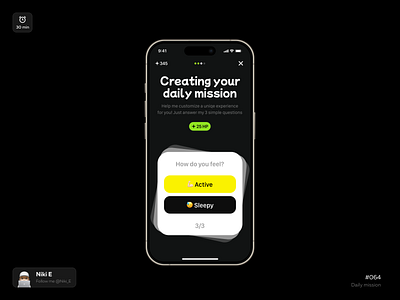 Daily mission. DYUI #25 answer black daily mission daily ui design design app mobile app niki e oneboarding oneboarding design quest design ui ux