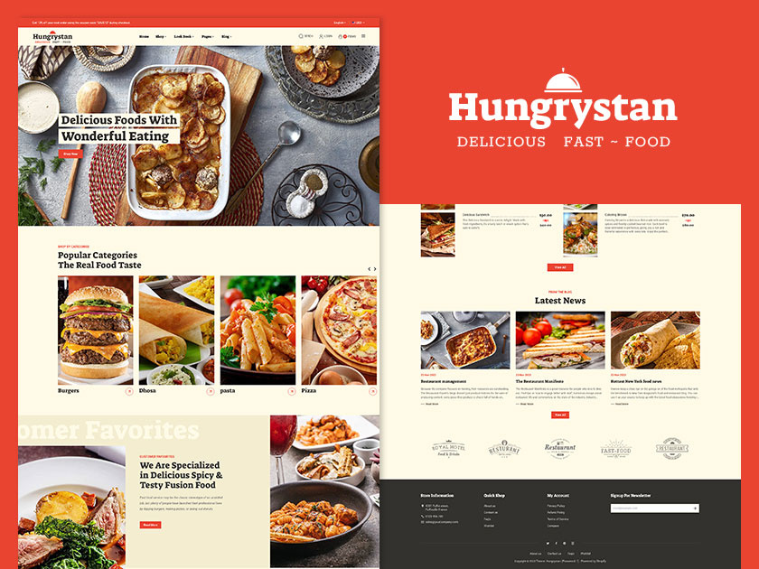 Hungrystan – eCommerce Theme For Fast Food, Cafes & Restaurants bootstrap burger design ecommerce fast food food hungrystan illustration minimal opencart pizza prestashop restaurants shopify template templatetrip woocommerce wordpress