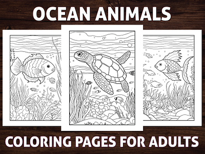 Ocean Animals Coloring Pages for Adults activitybook adult coloring page adult coloring worksheets amazon kdp amazon kdp book design book cover coloring book coloring page coloring page for adults coloring pages coloring sheets design graphic design illustration kdp kdp coloring page ocean animals sea creatures ui