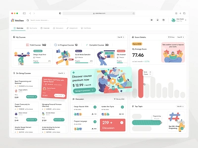 Educlass - Education Dashboard Saas UI Design assesment classroom clean course dashboard digital e learning education illustartion learning learning app online class platform saas student student app study udemy web app web design