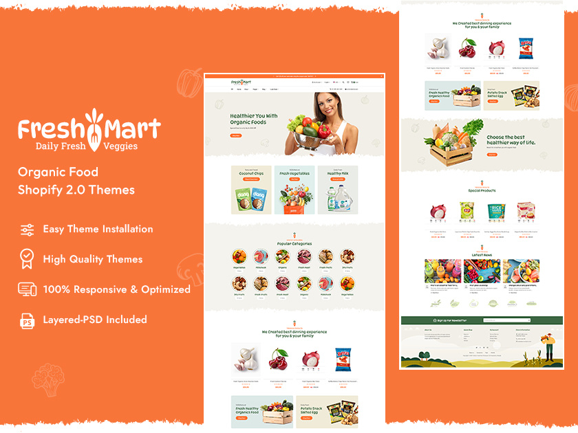 FreshMart – Best eCommerce Theme For Organics & Supermarkets design ecommerce farmer food fresh fruits grocery illustration mart minimal opencart organics prestashop responsive shopify super mall supermarket templatetrip woocommerce wordpress