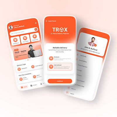 Trox - Logistic Solution Mobile APP b2b cargo case study clean ui delivery delivery app dhl ecommerce fedx freight logistic minimal mobile app orange parcel app product product design saas shipment startup