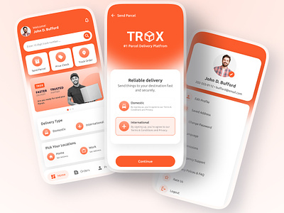 Trox - Logistic Solution Mobile APP b2b cargo case study clean ui delivery delivery app dhl ecommerce fedx freight logistic minimal mobile app orange parcel app product product design saas shipment startup